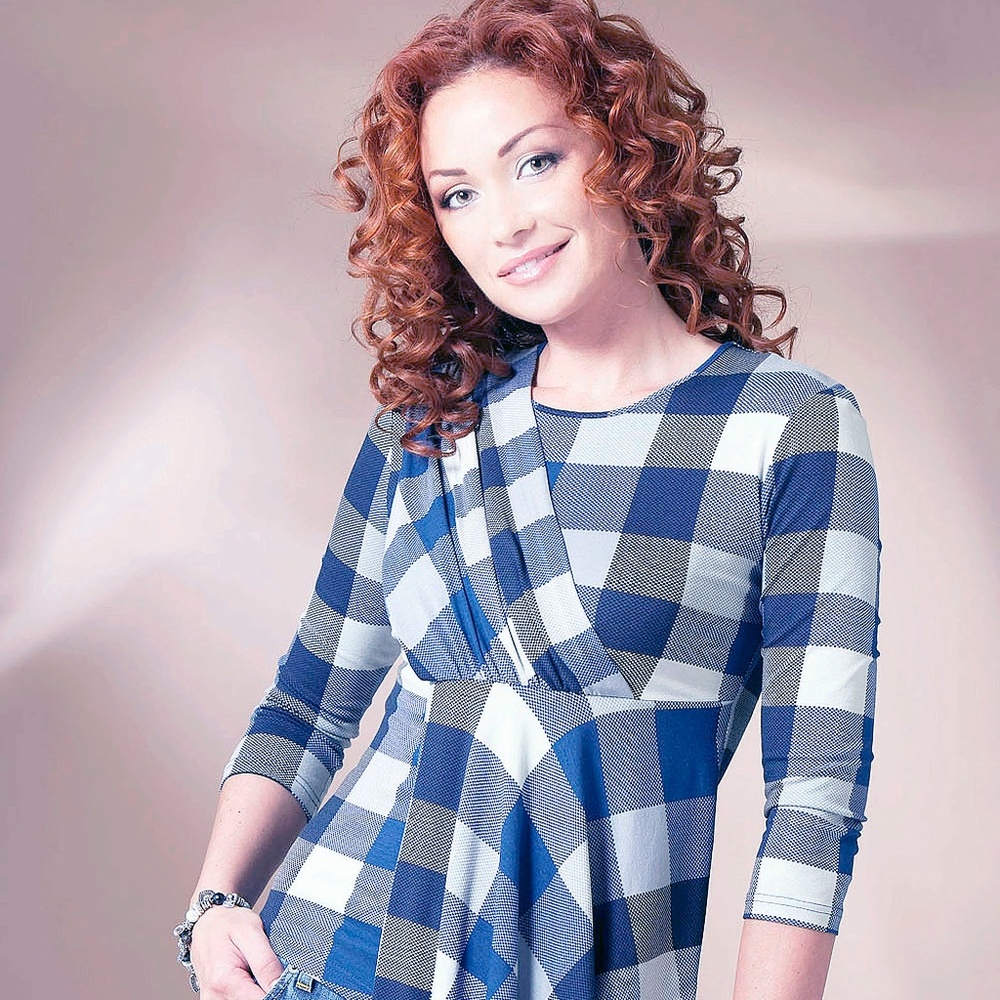 ASYMMETRICAL CHECKED TOP EUROPEAN STRETCH